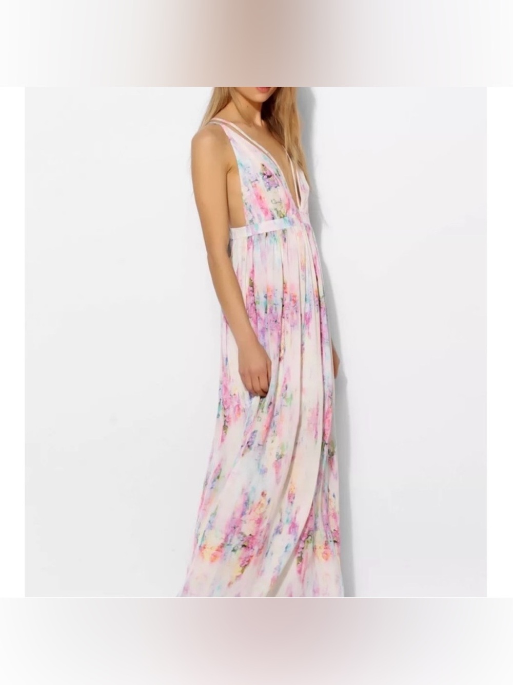 L'ATISTE By Amy Multicolor Watercolor Tie-dye Spring Summer Maxi Dress Size M